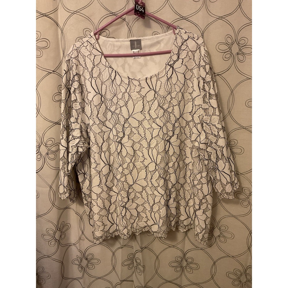 Women's Fair Lady 3/4‎ Sleeve White/ Black Lace Top Size 22